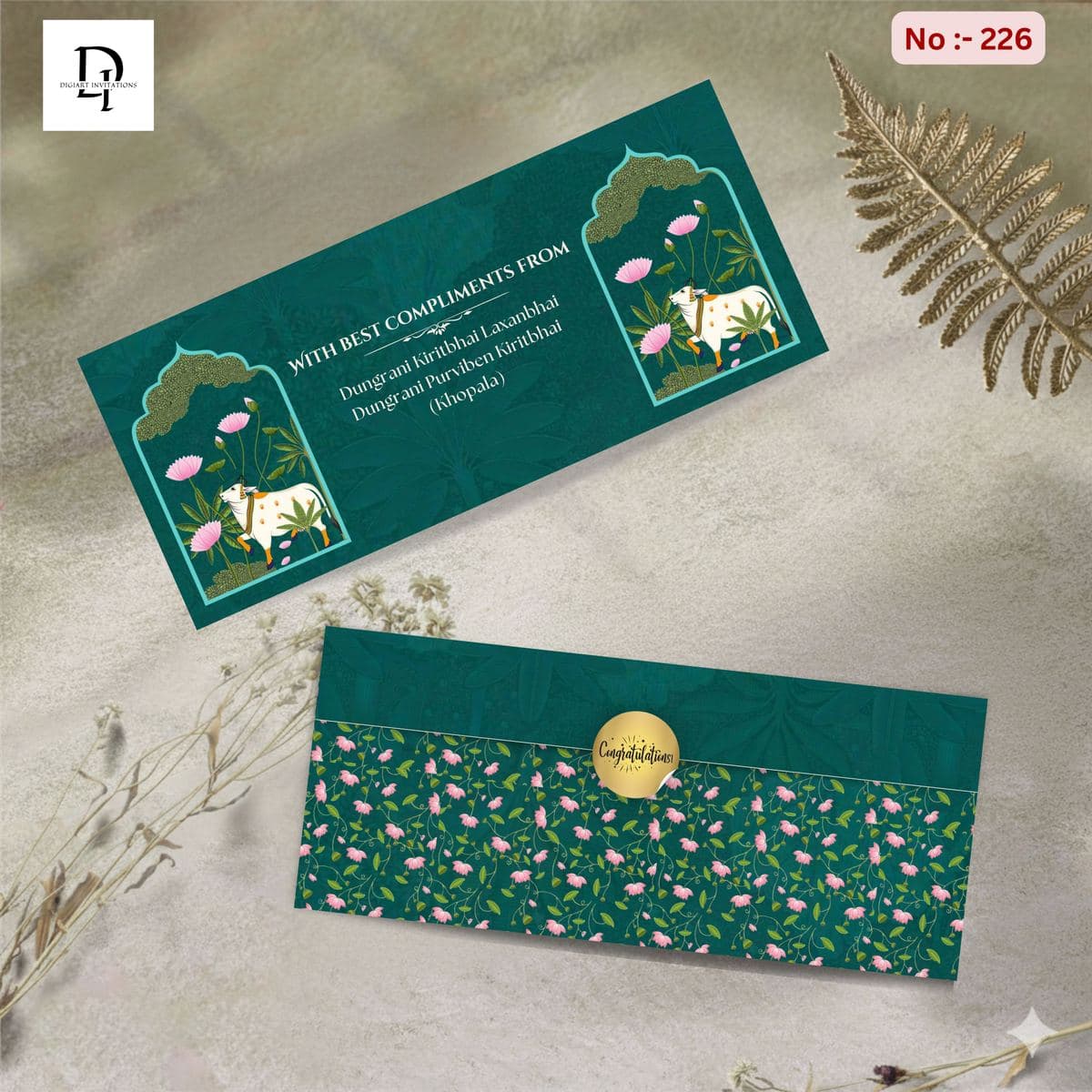 Dark Teal Cow & Lotus Shagun Cover