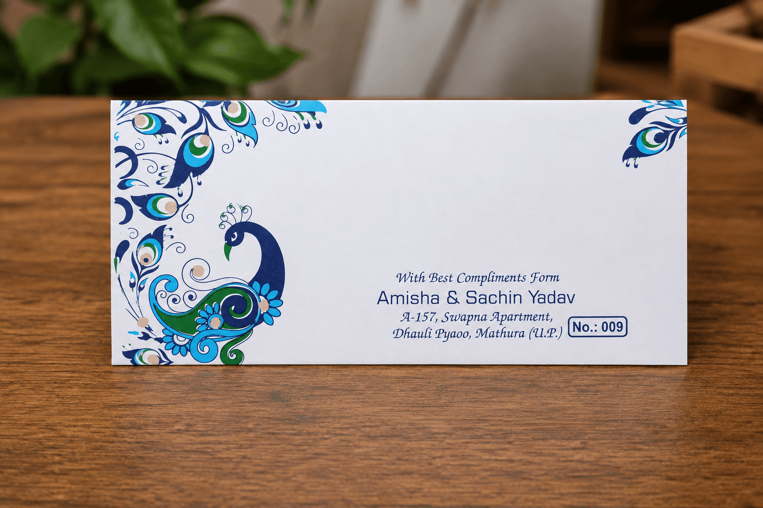 Elegant Peacock Floral Wedding Envelope