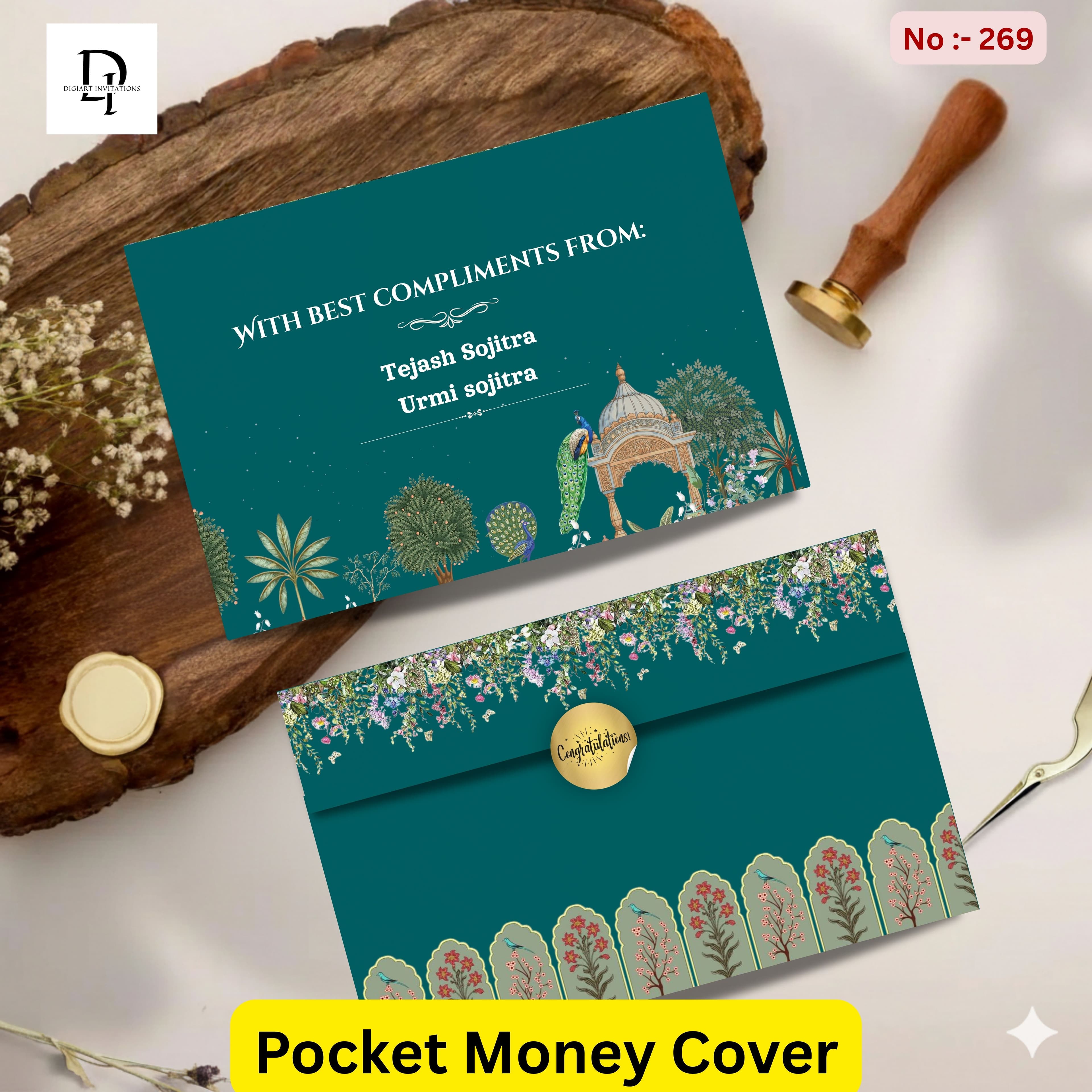 Deep Teal Royal Heritage Pavilion Pocket Shagun Cover