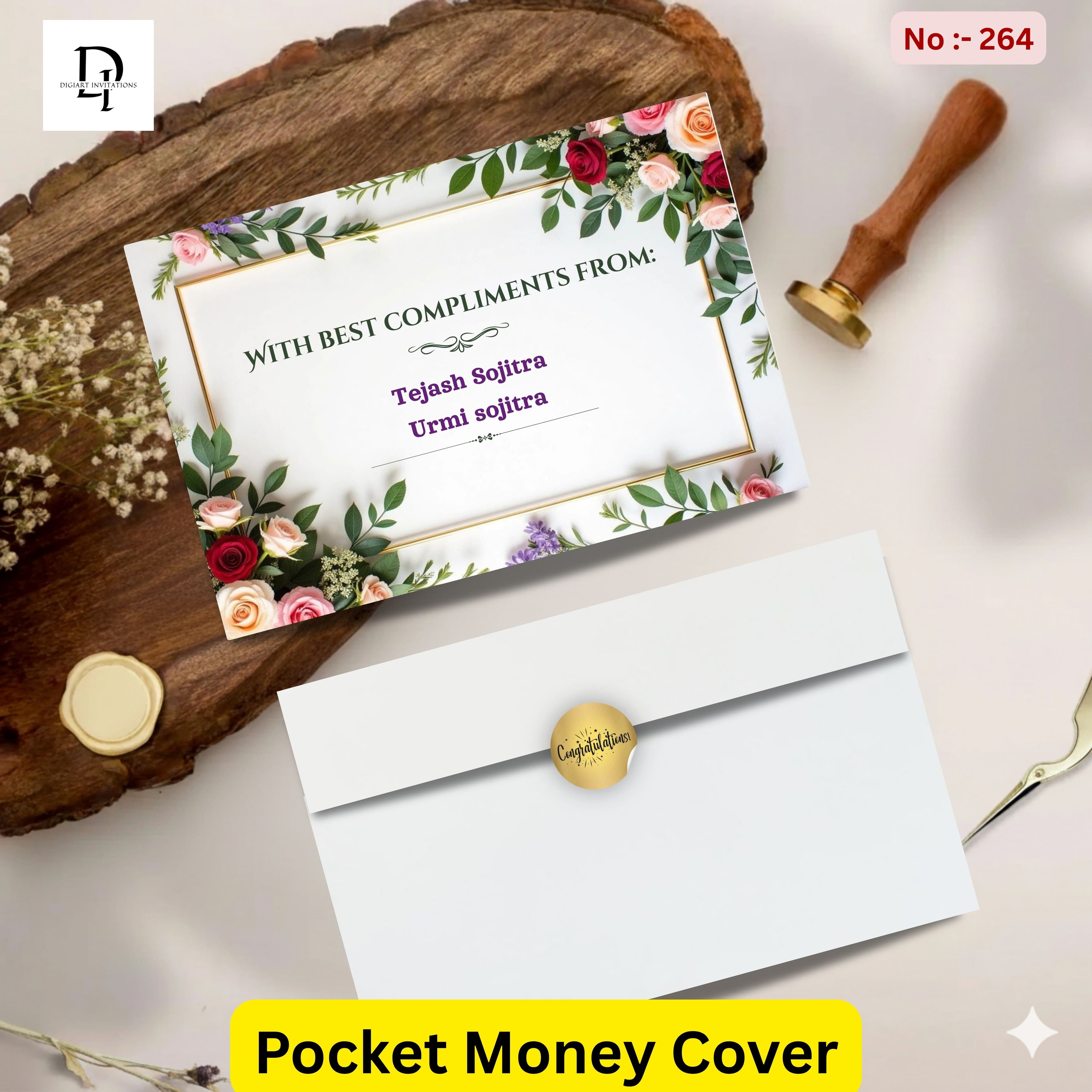 Golden Framed Multicolored Roses Pocket Shagun Cover