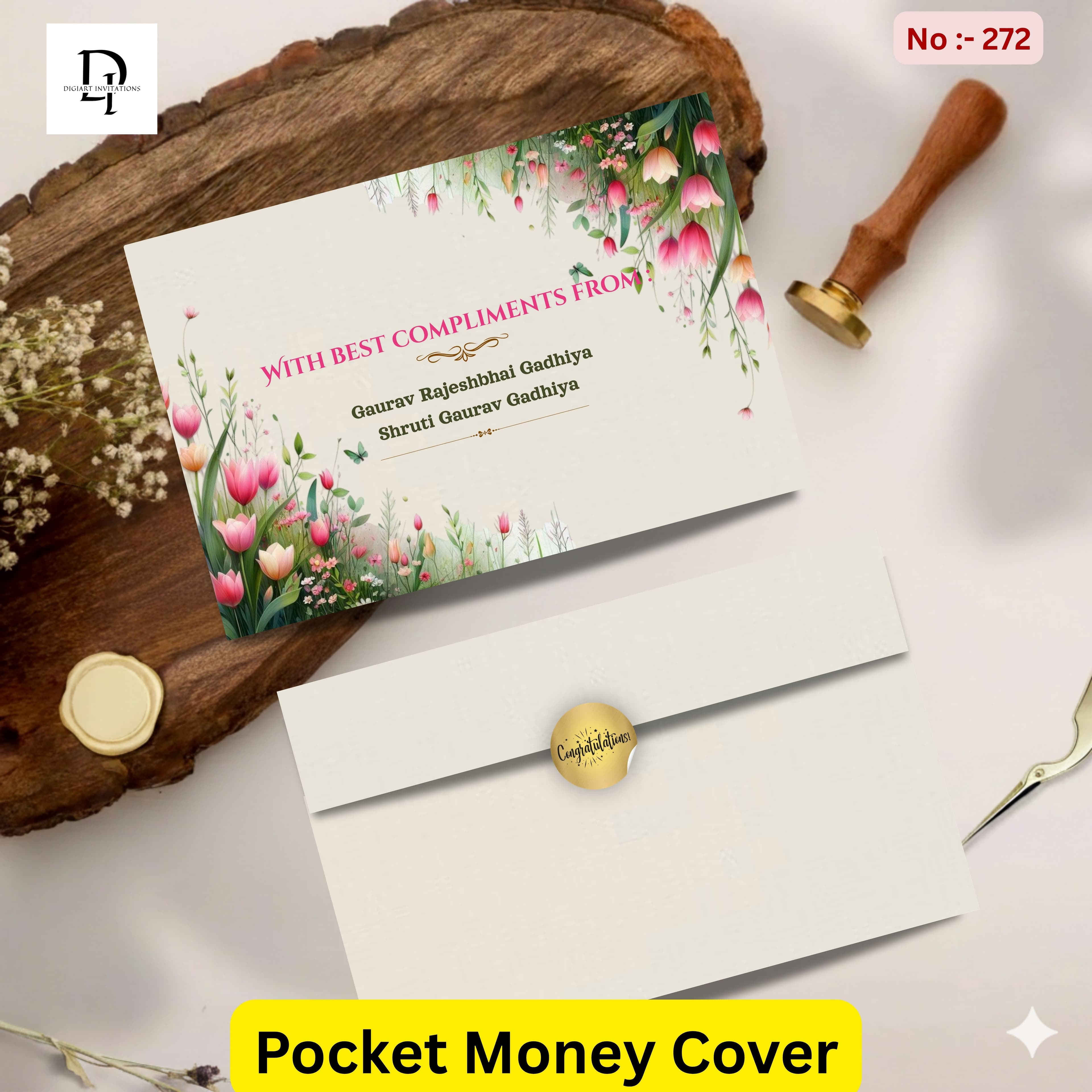Spring Pink Tulips & Meadow Pocket Shagun Cover