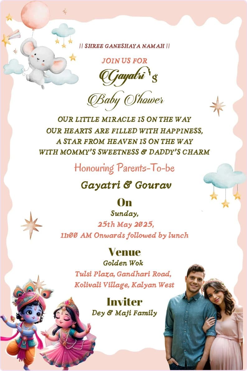 “Pastel Radha Krishna Baby Shower engilsh