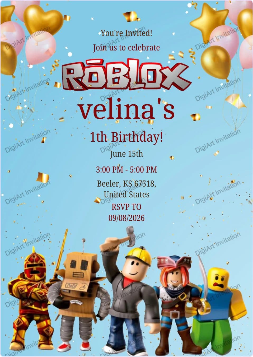 Roblox Gaming theme birthday lnvitation