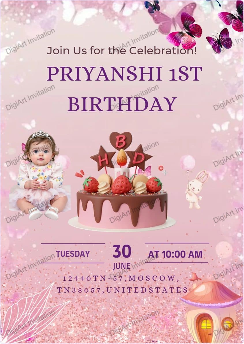 Butterfly Birthday Invitation Card - Free Make Now