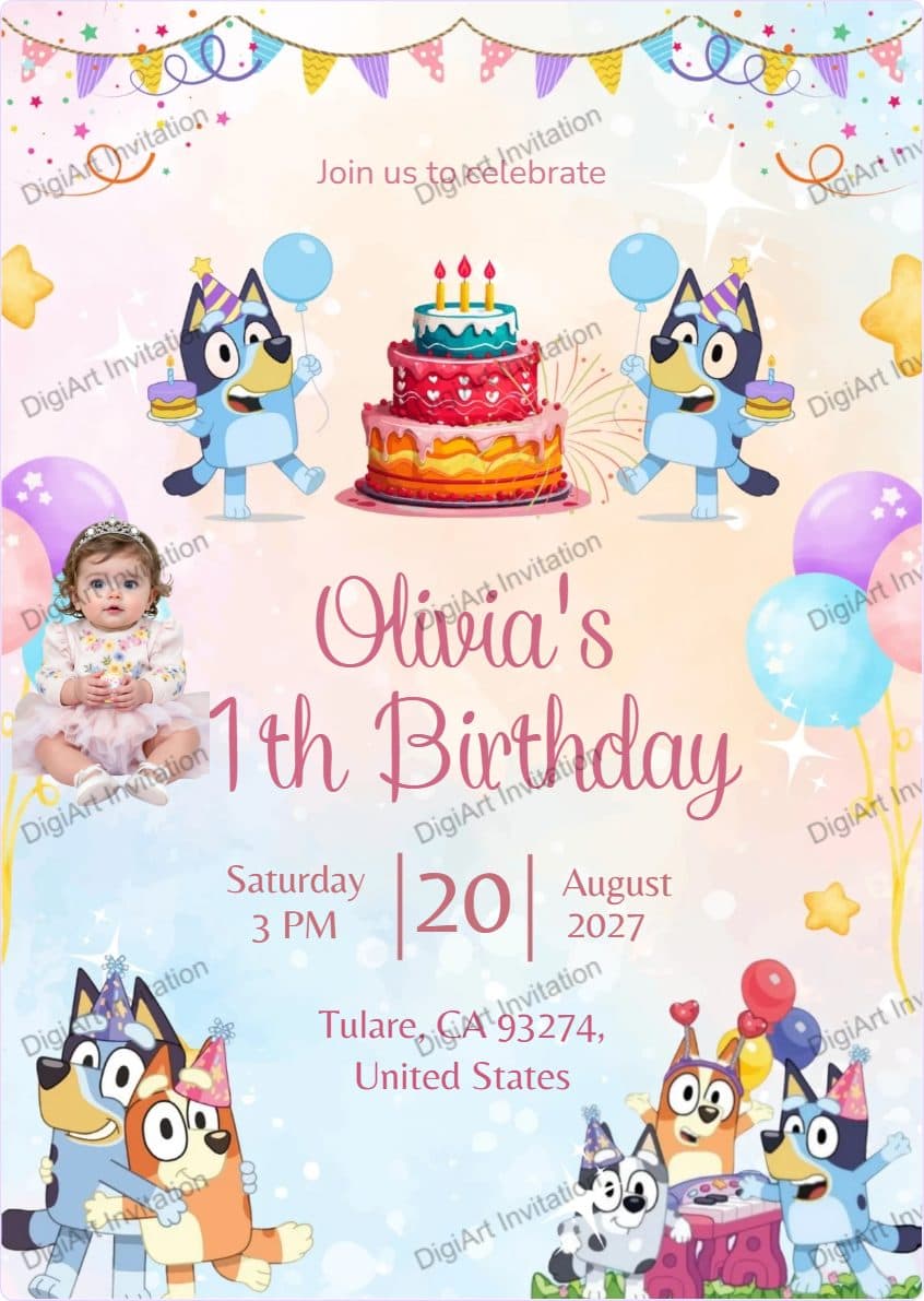Blueystyle cute cartoon birthday lnvitation