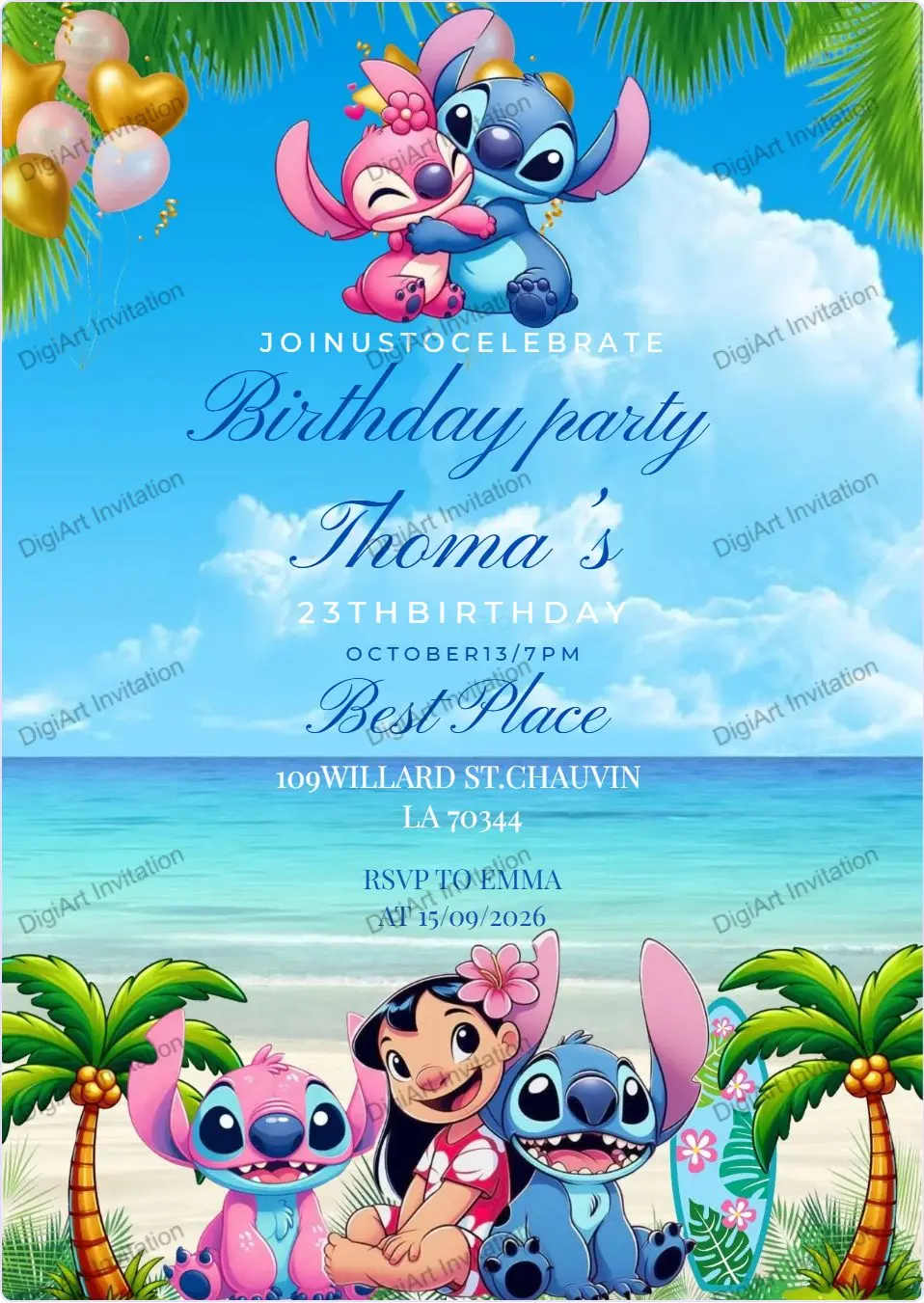 Stitch & Angel Tropical Beach Birthday Theme