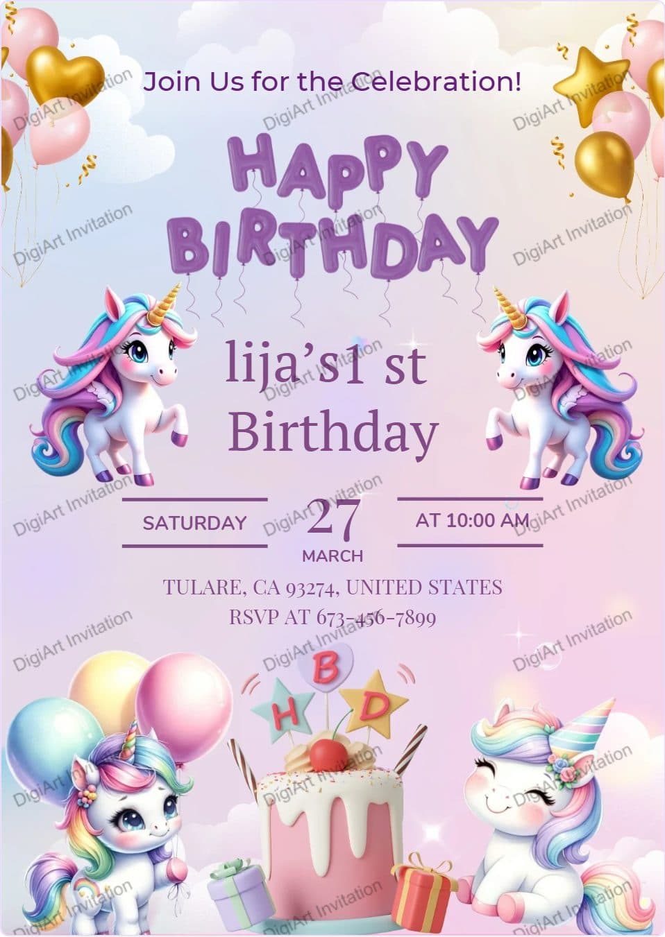UNICORN Birthday invitation